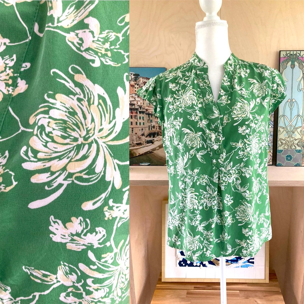 Alfani Silk Green Floral Top